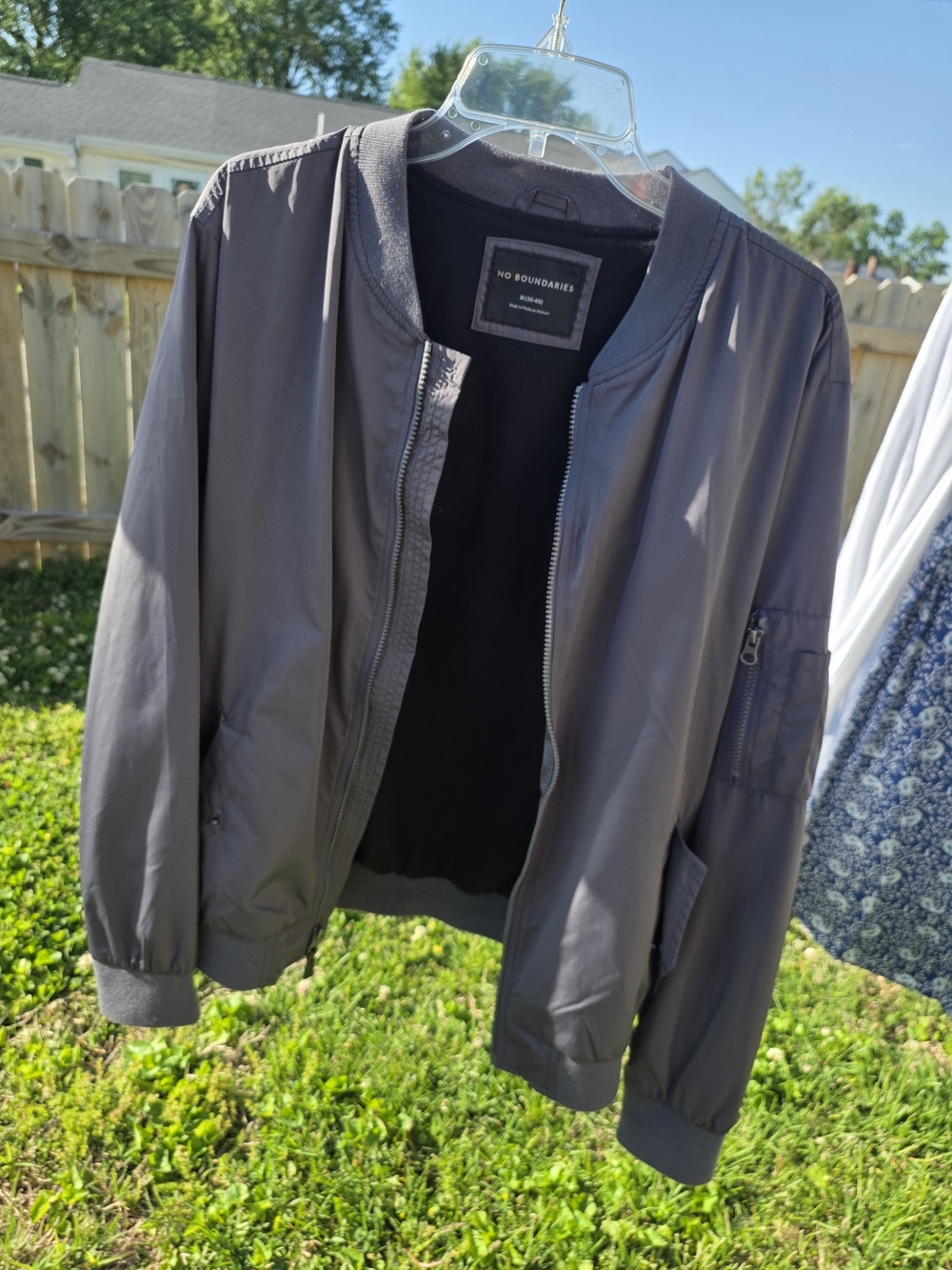 No Boundaries Men's 'Members Only Vibe' Charcoal Bomber Jacket